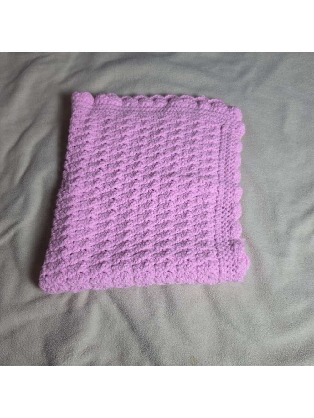 NEW HAND CROCHETED PASTEL SOLID PINK SOFT & SILKY BABY BLANKET/AFGHAN